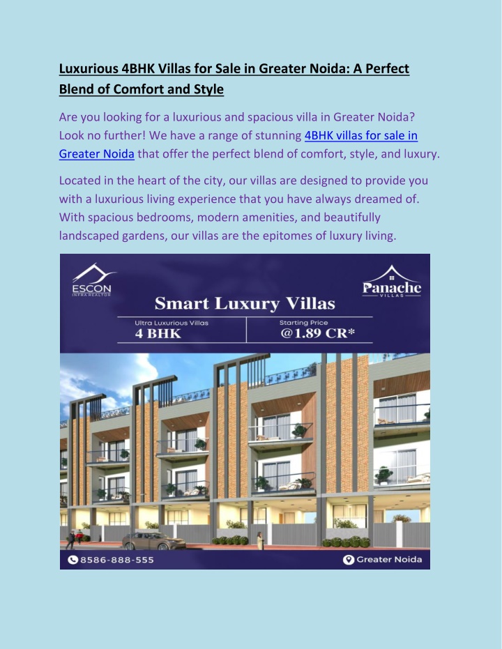 luxurious 4bhk villas for sale in greater noida n.w