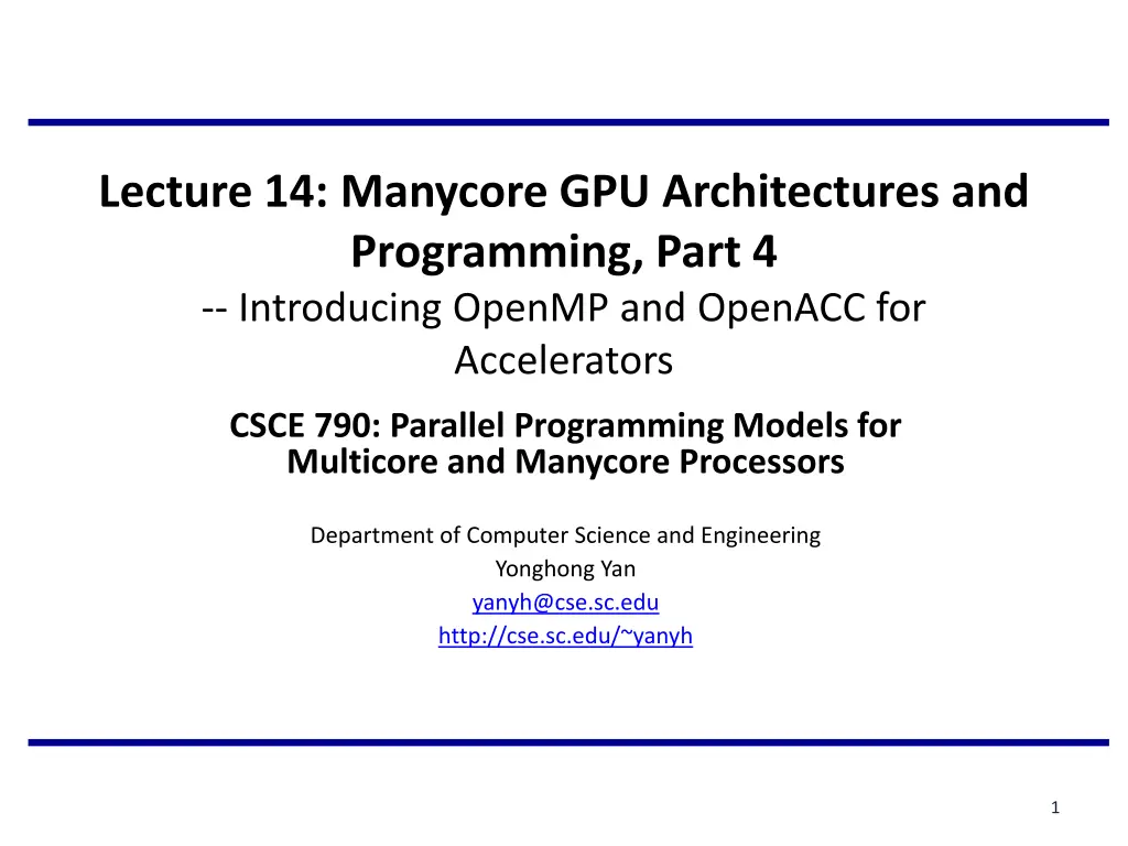 lecture 14 manycore gpu architectures n.w