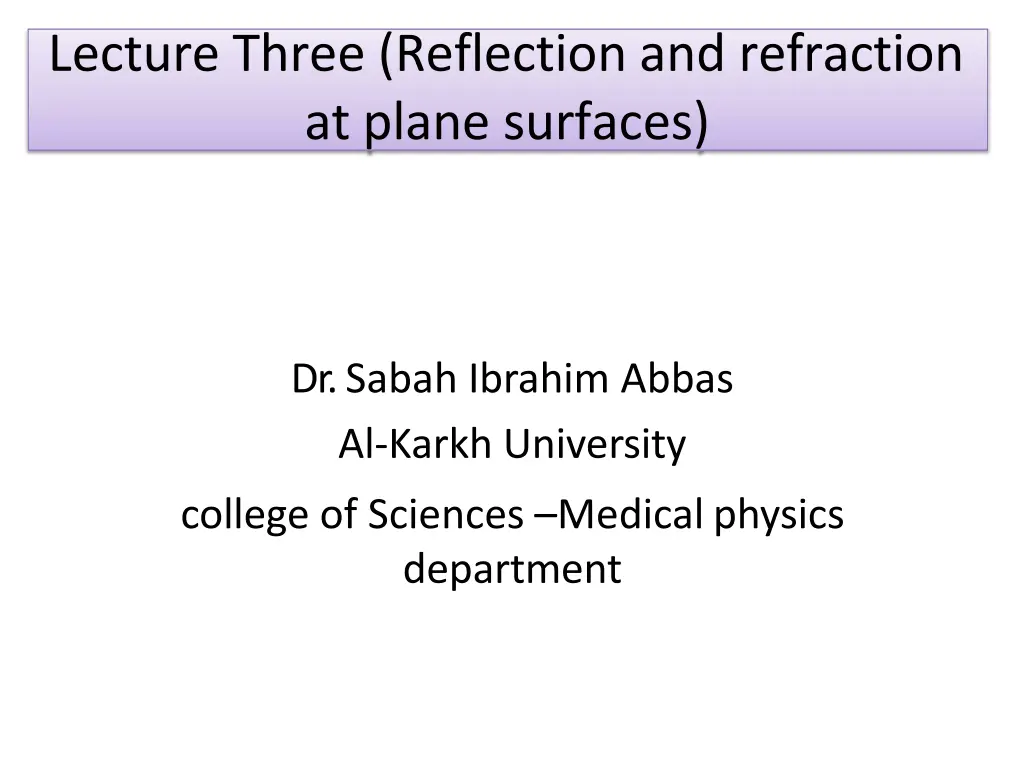 lecture three reflection and refraction at plane n.w