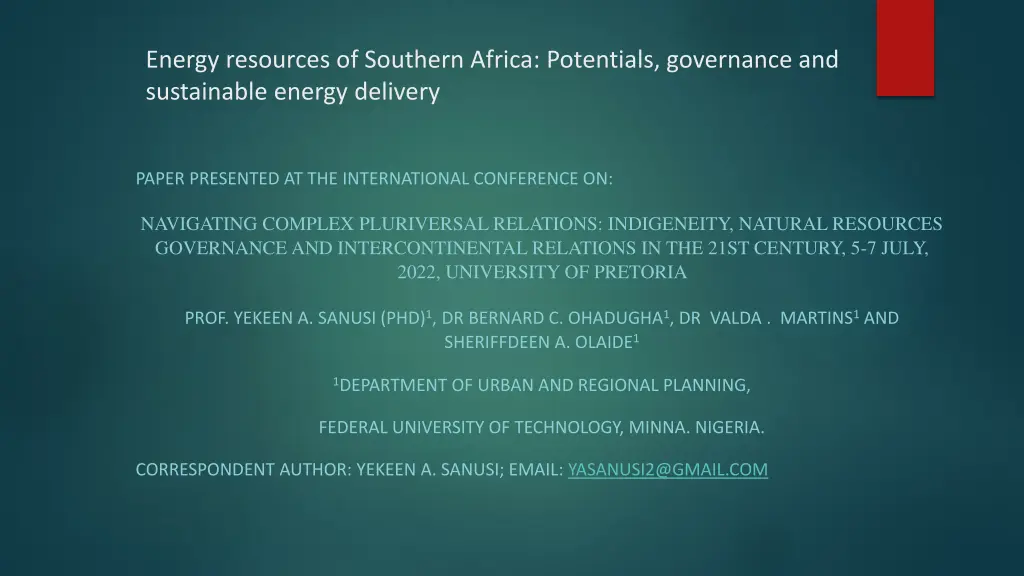 energy resources of southern africa potentials n.w