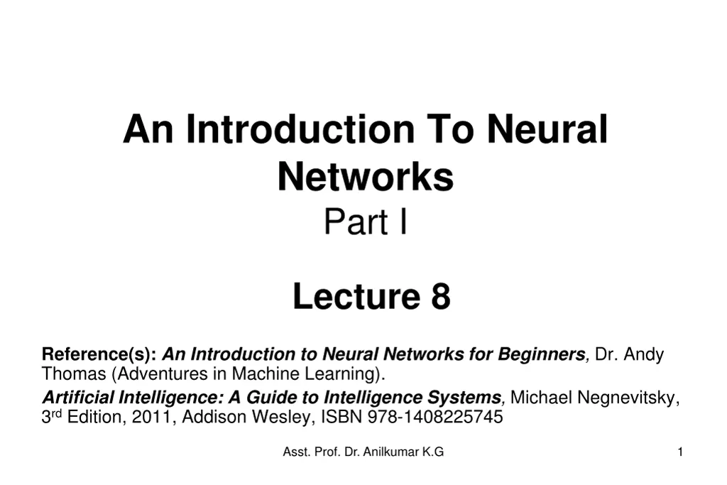 an introduction to neural networks part i n.w