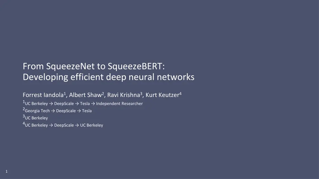 from squeezenet to squeezebert developing n.w