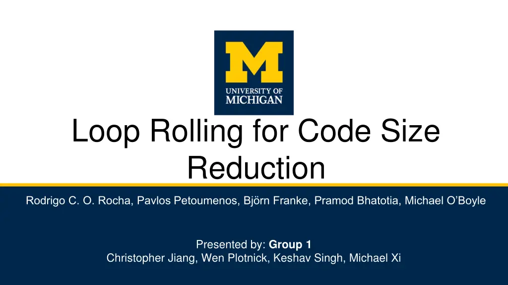 loop rolling for code size reduction n.w