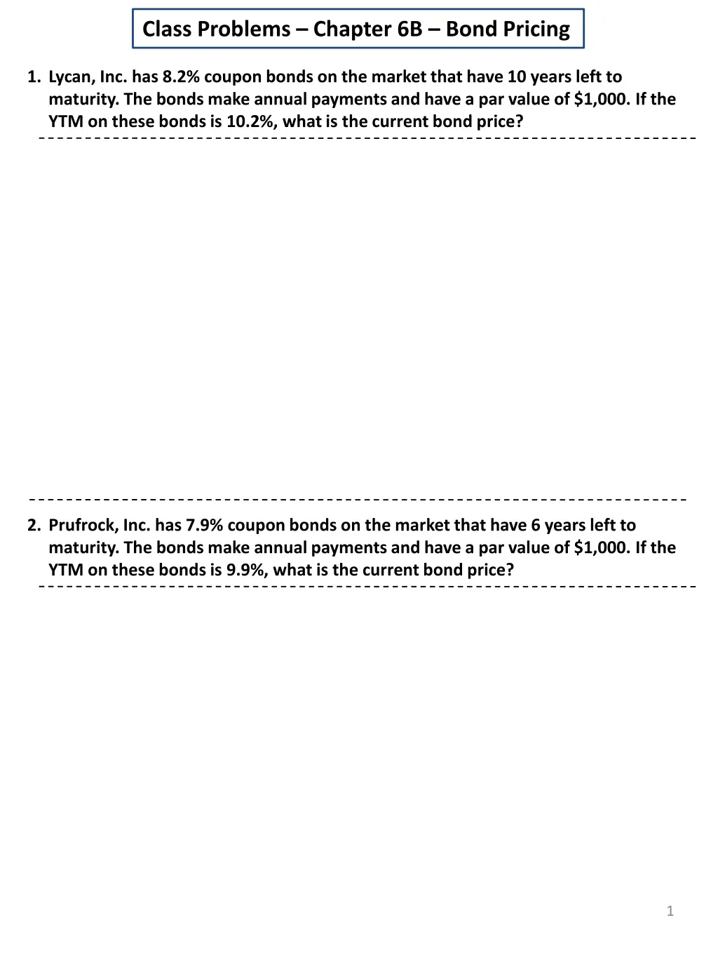 class problems chapter 6b bond pricing n.w