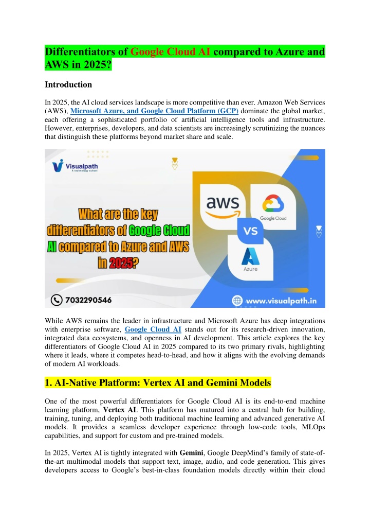 differentiators of google cloud ai compared n.w