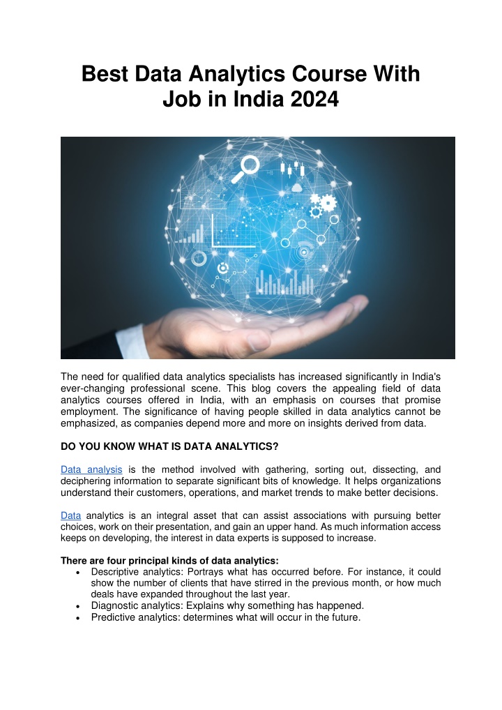 best data analytics course with job in india 2024 n.w