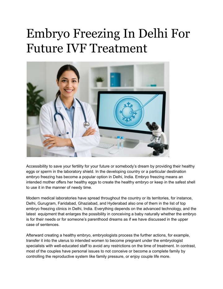 embryo freezing in delhi for future ivf treatment n.w