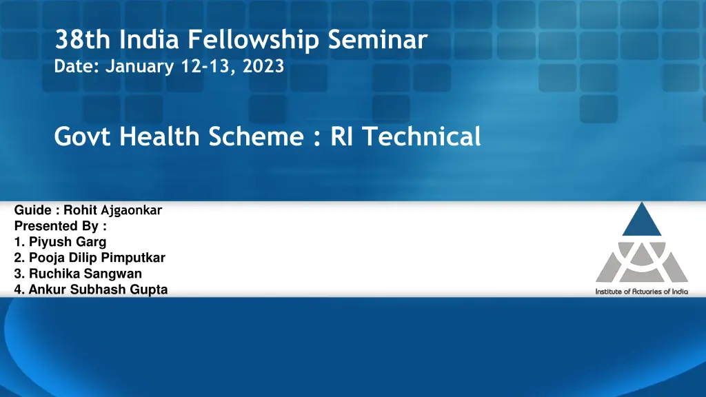 38th india fellowship seminar date january n.w