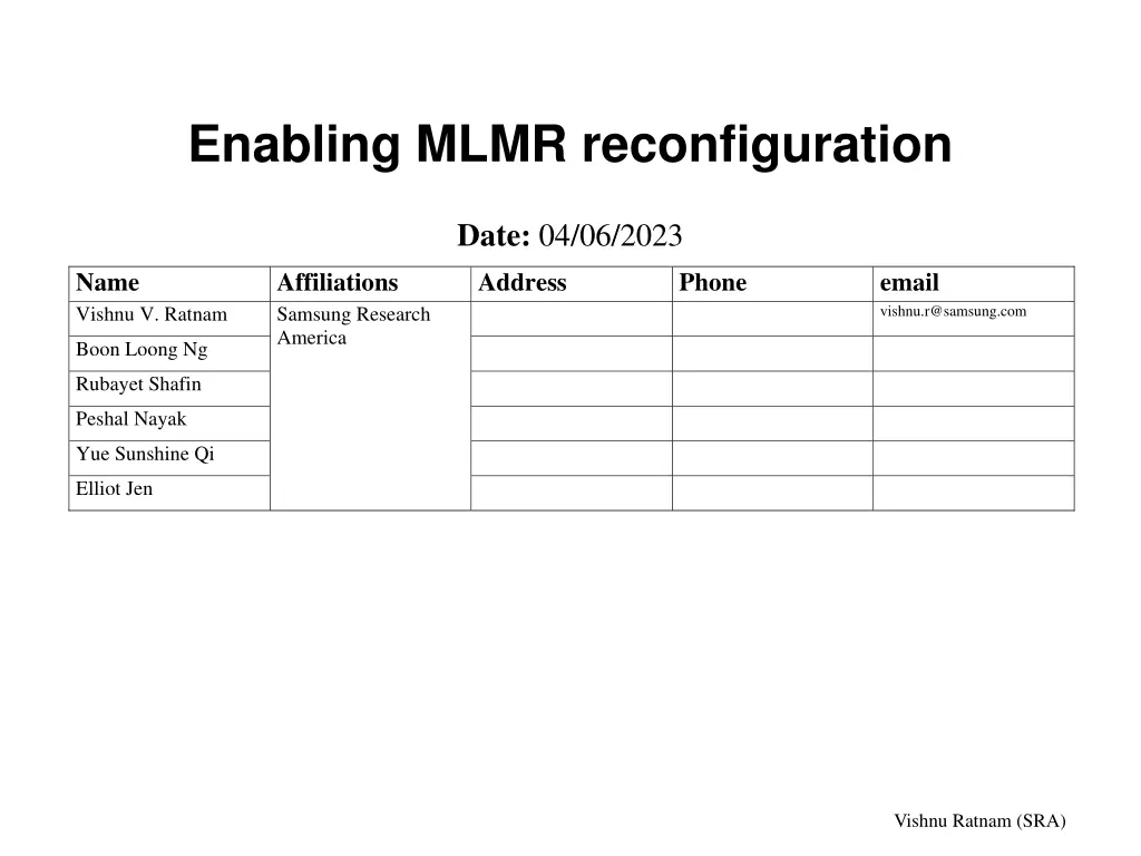enabling mlmr reconfiguration n.w
