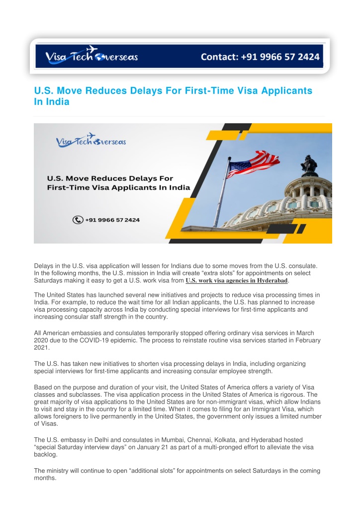 u s move reduces delays for first time visa n.w