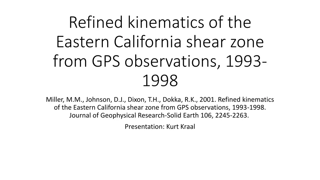 refined kinematics of the eastern california n.w