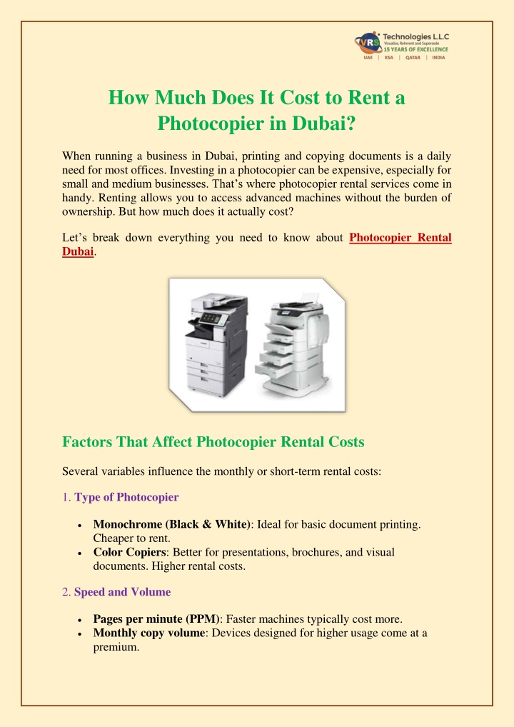 how much does it cost to rent a photocopier n.w