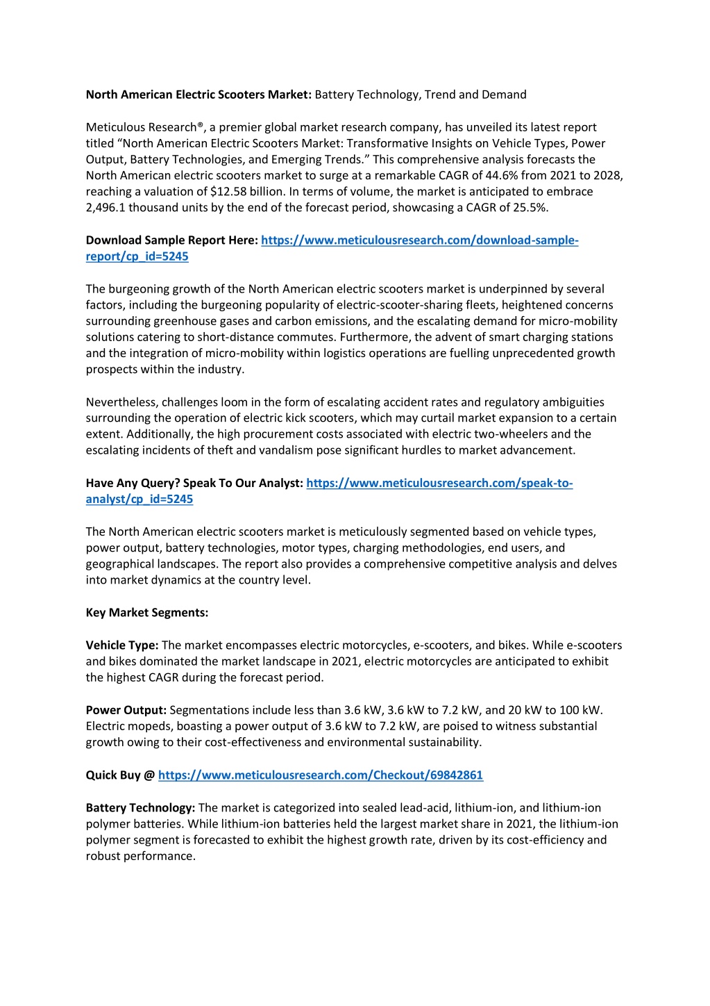 north american electric scooters market battery l.w