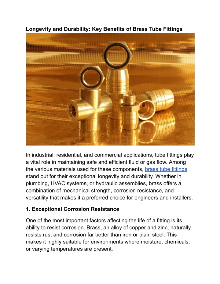 longevity and durability key benefits of brass n.w