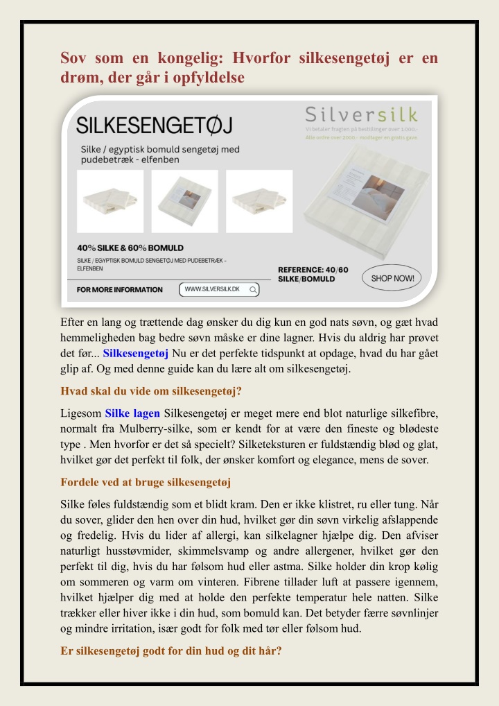 sov som en kongelig hvorfor silkesenget n.w