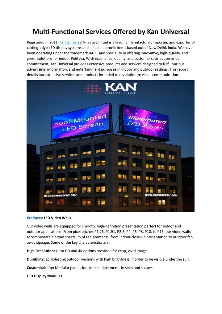 multi functional services offered by kan universal n.w