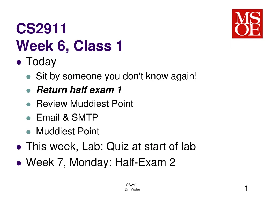 cs2911 week 6 class 1 today sit by someone n.w