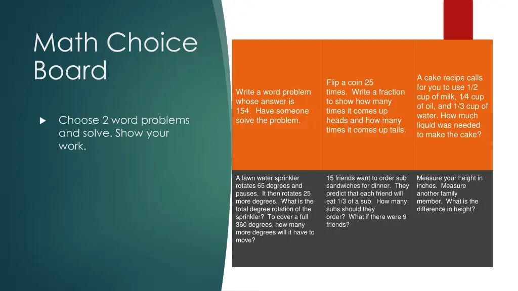 math choice board n.w