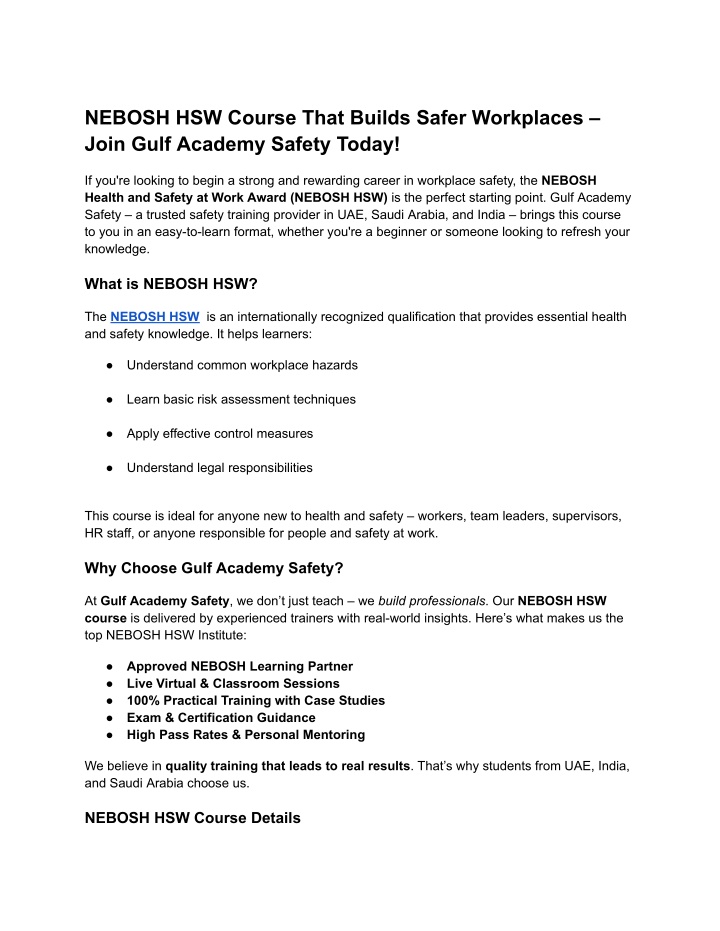 nebosh hsw course that builds safer workplaces n.w