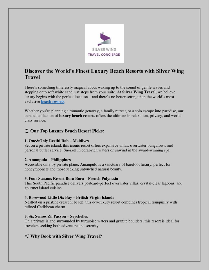 discover the world s finest luxury beach resorts n.w