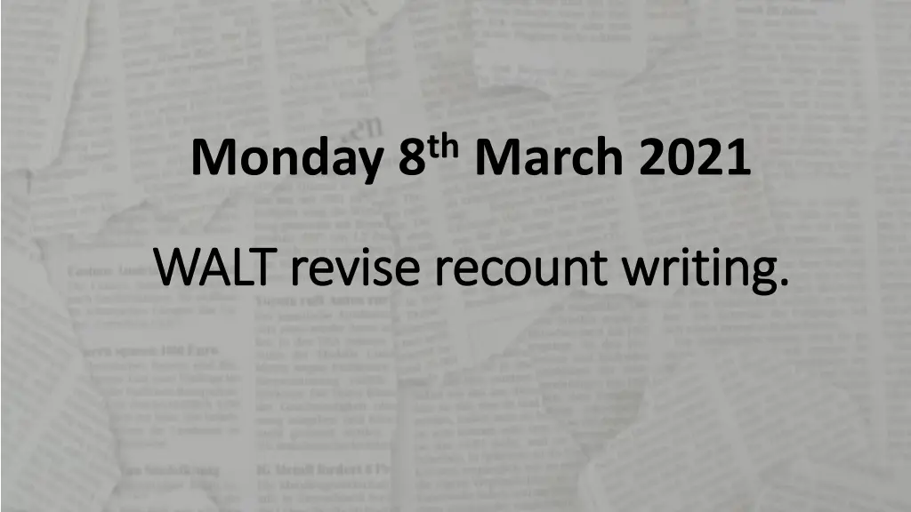 monday 8 th march 2021 n.w