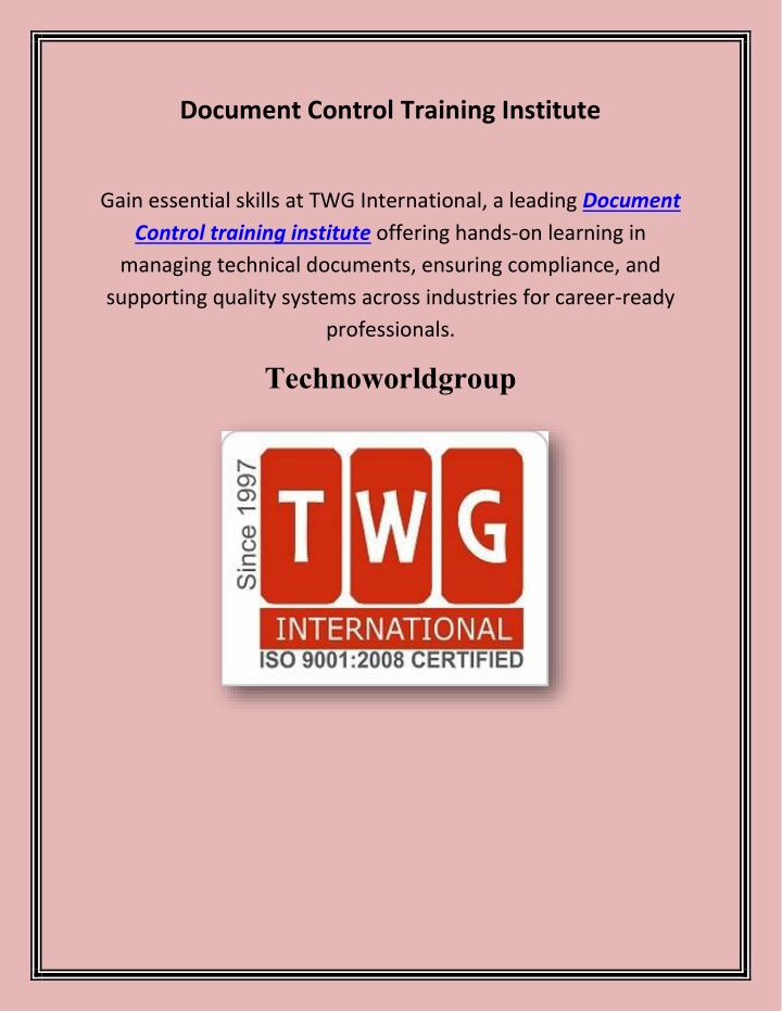 document control training institute n.w
