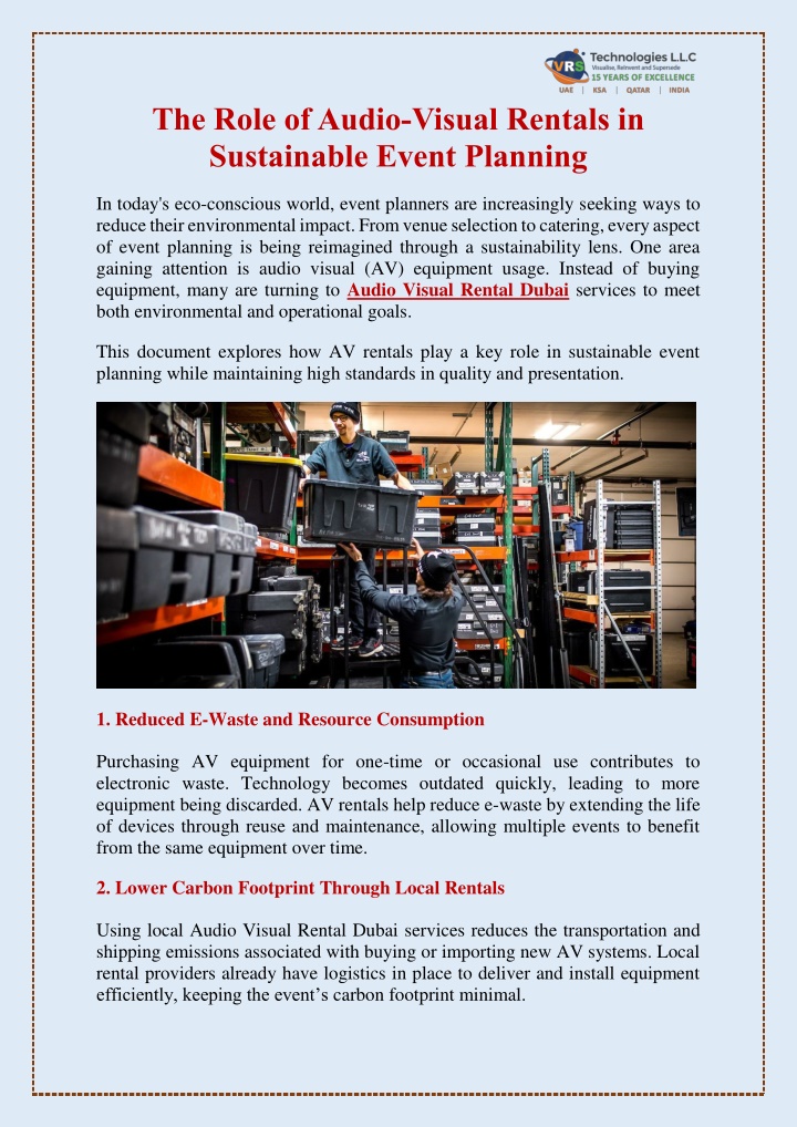 the role of audio visual rentals in sustainable n.w