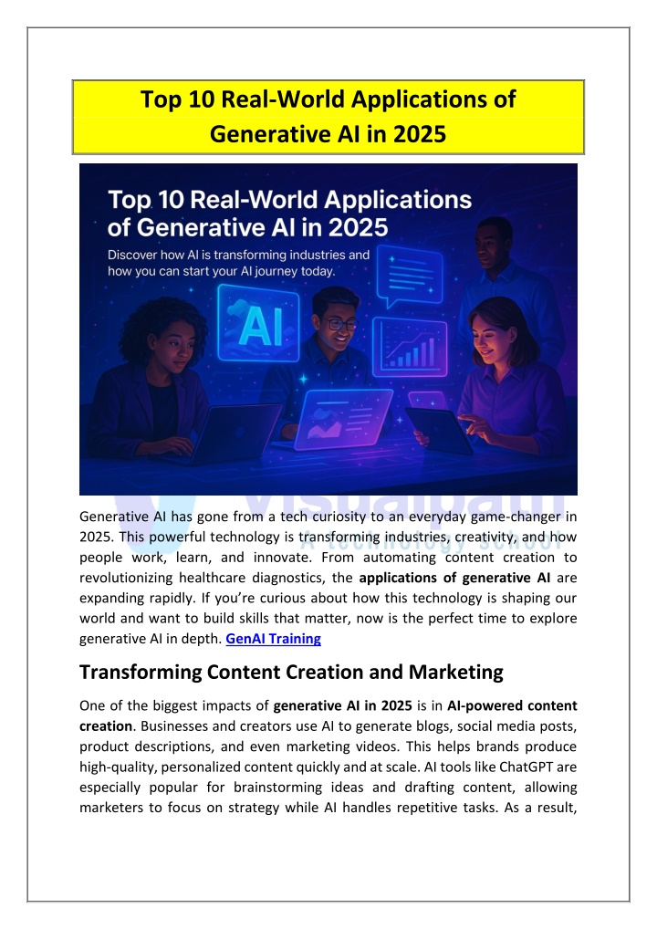 top 10 real world applications of generative n.w