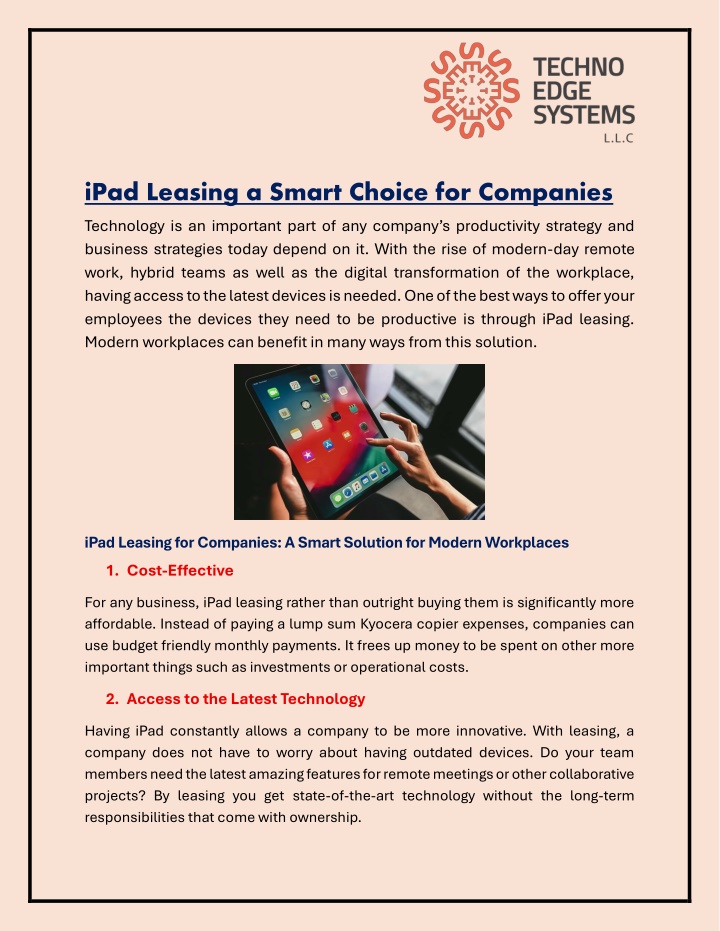 ipad leasing a smart choice for companies n.w