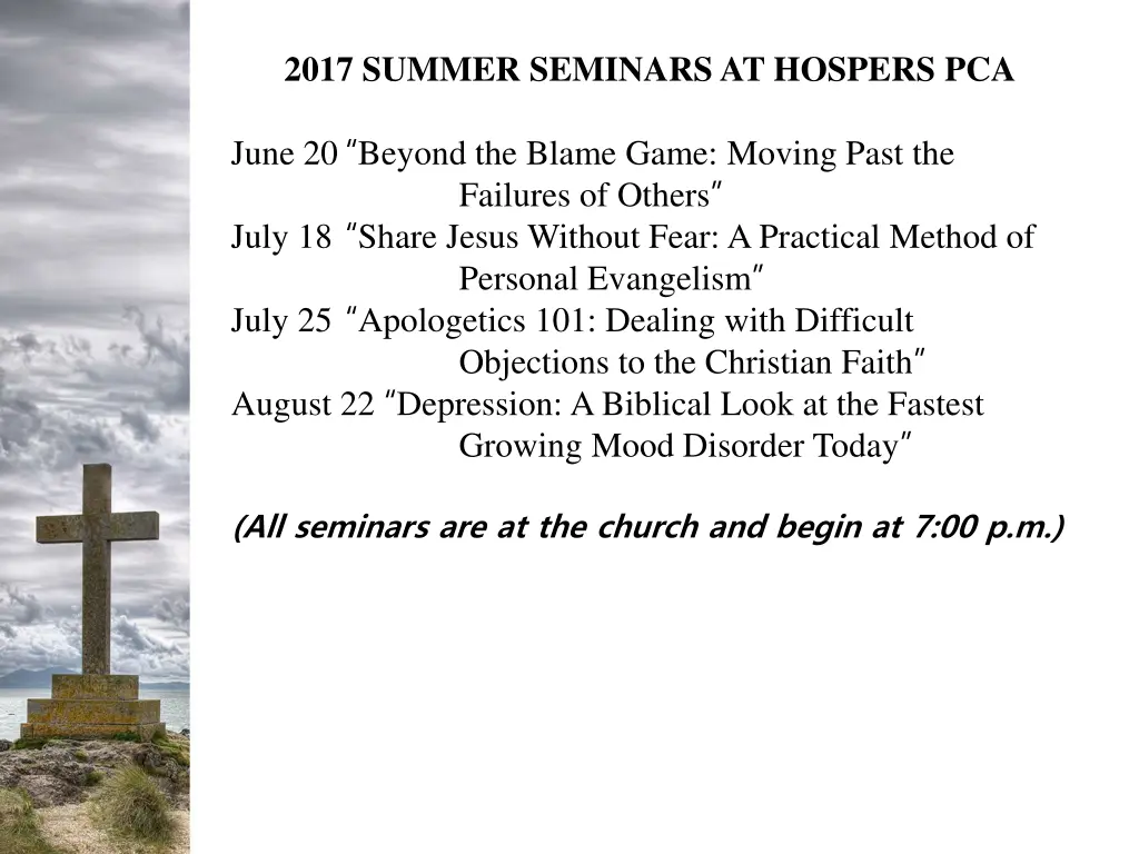 2017 summer seminars at hospers pca n.w