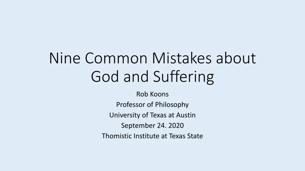 nine common mistakes about god and suffering n.w