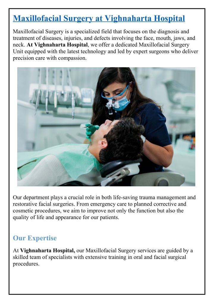maxillofacial surgery at vighnaharta hospital n.w
