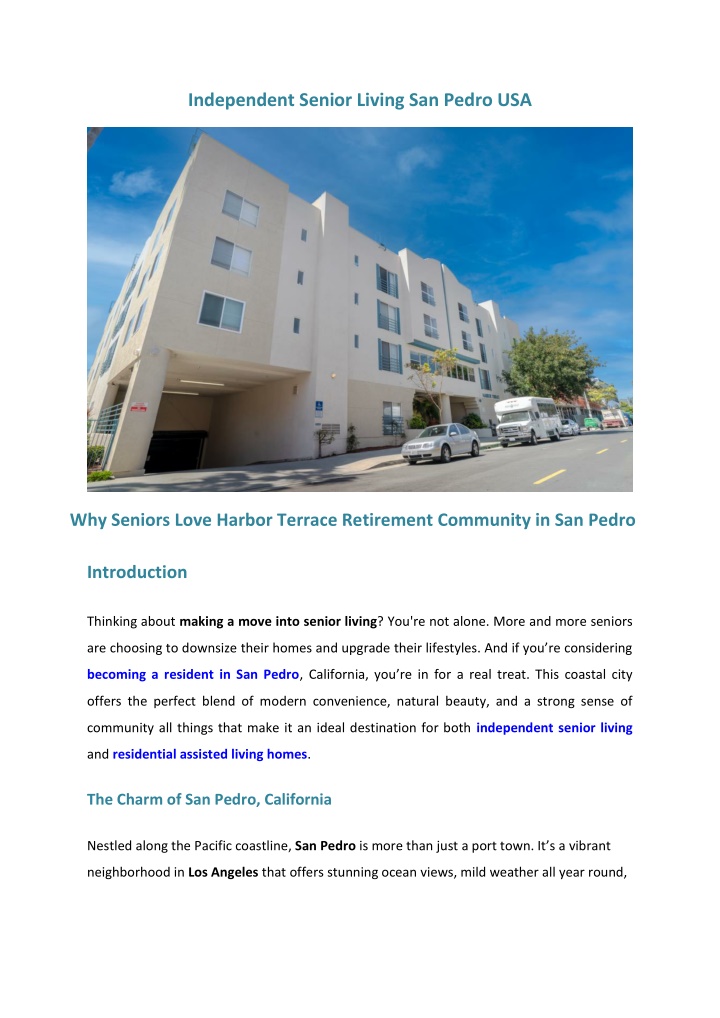 independent senior living san pedro usa n.w