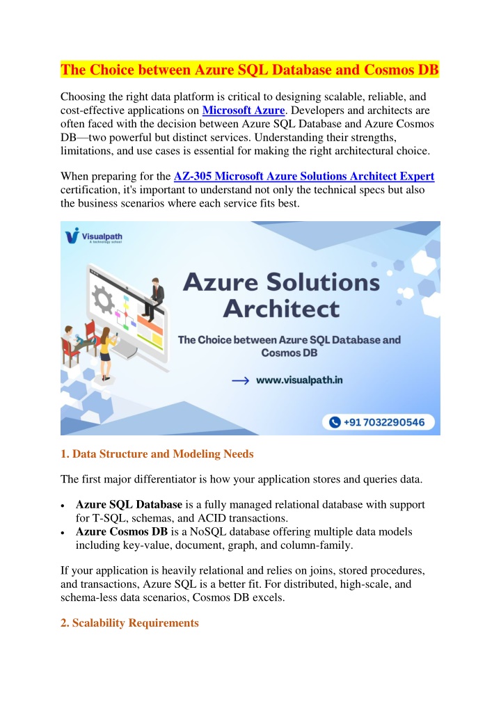 the choice between azure sql database and cosmos n.w