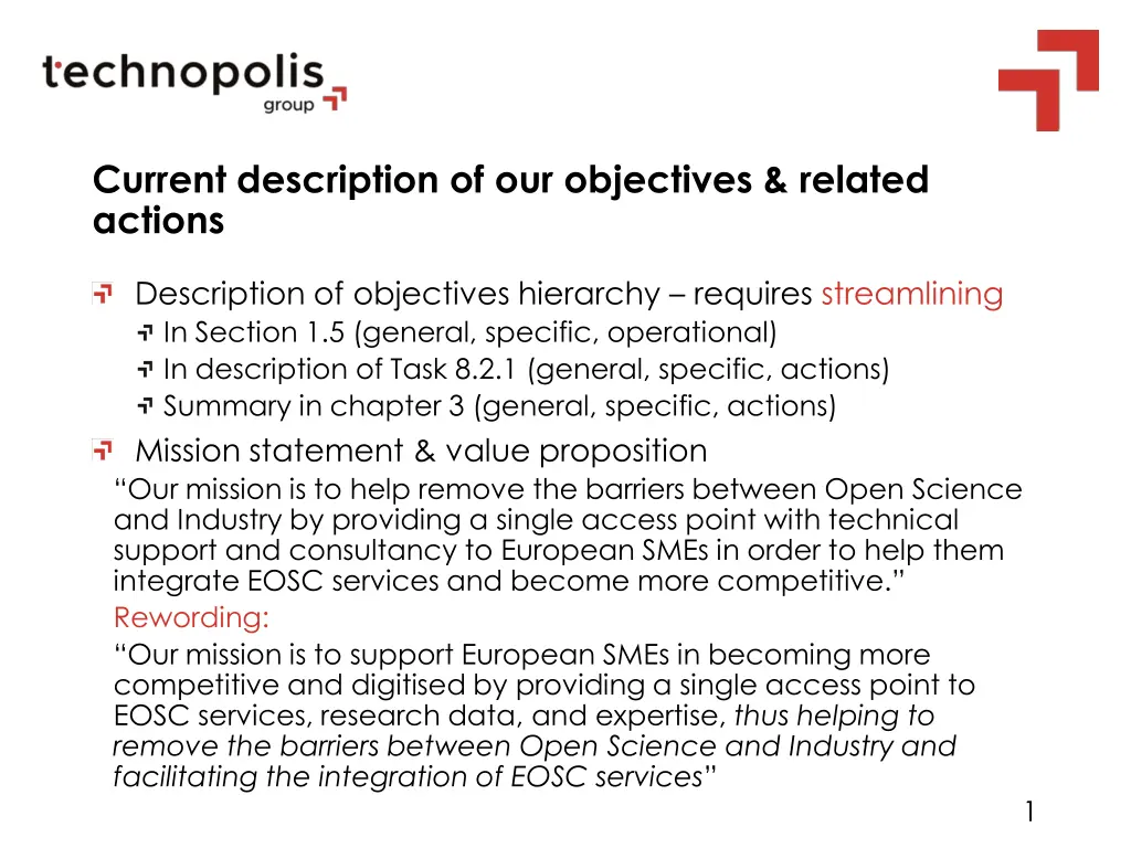 current description of our objectives related n.w