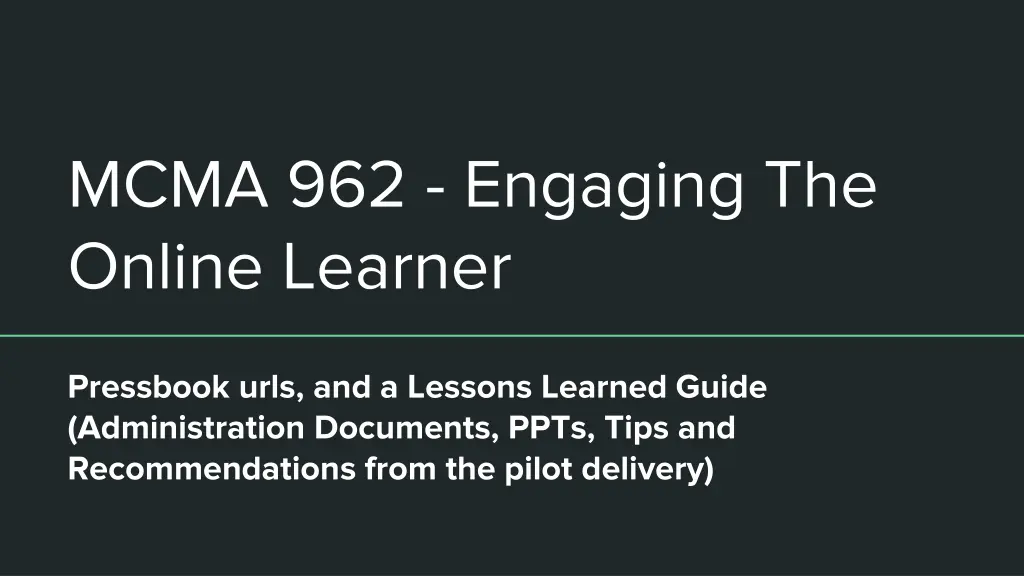 mcma 962 engaging the online learner n.w