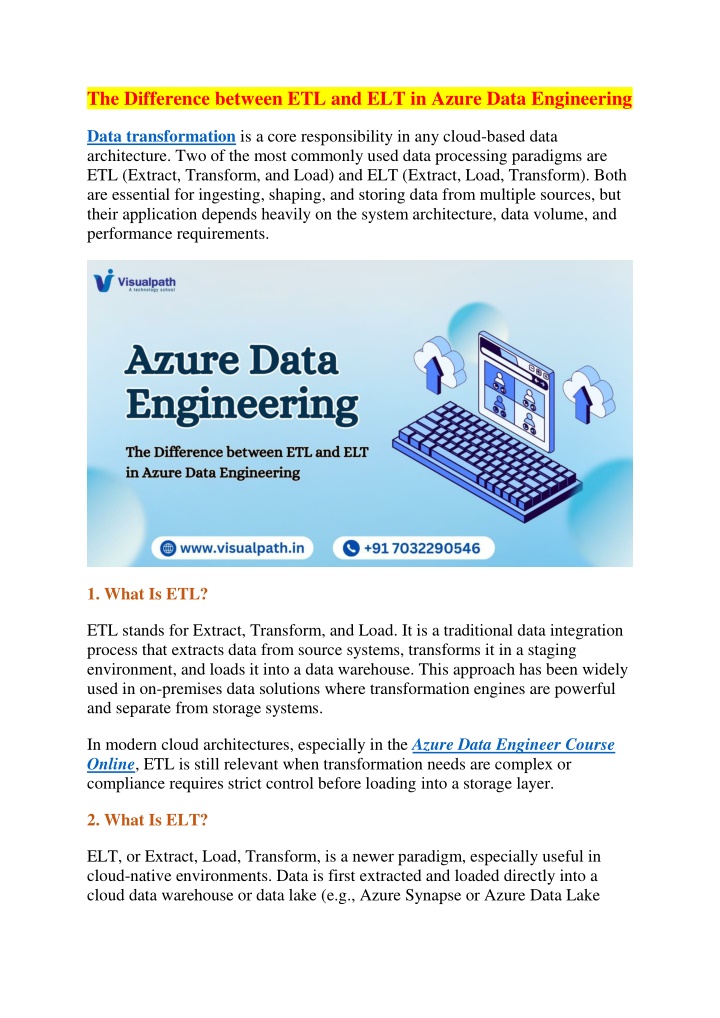 the difference between etl and elt in azure data n.w