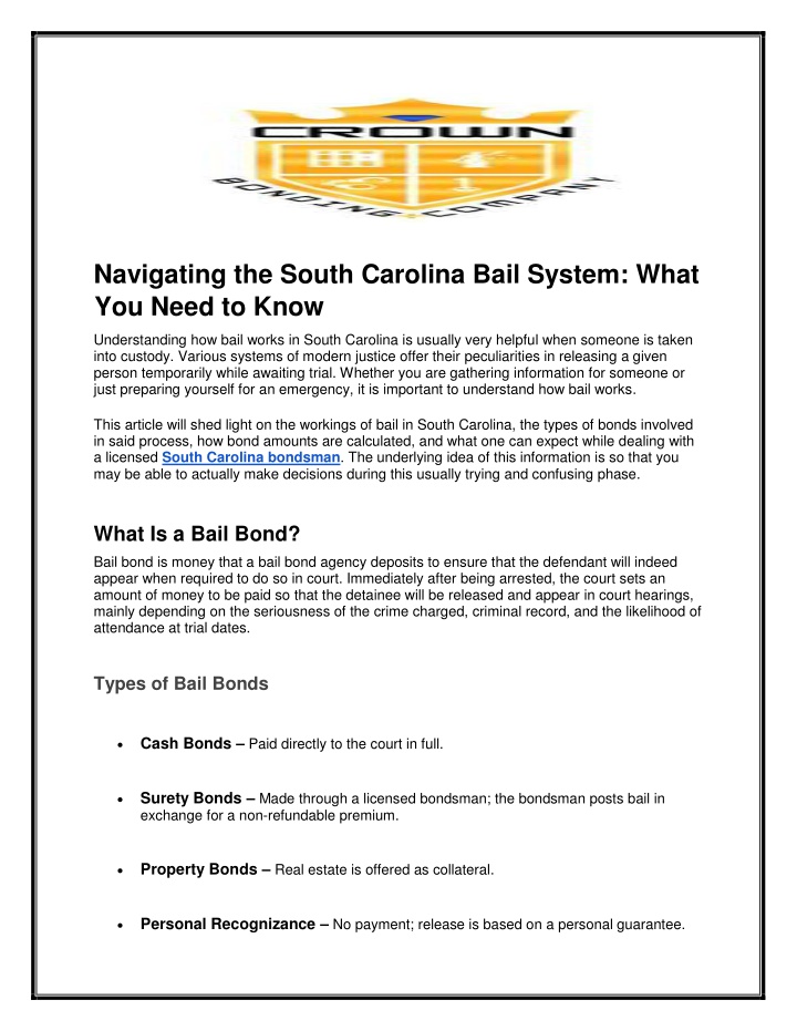 navigating the south carolina bail system what n.w