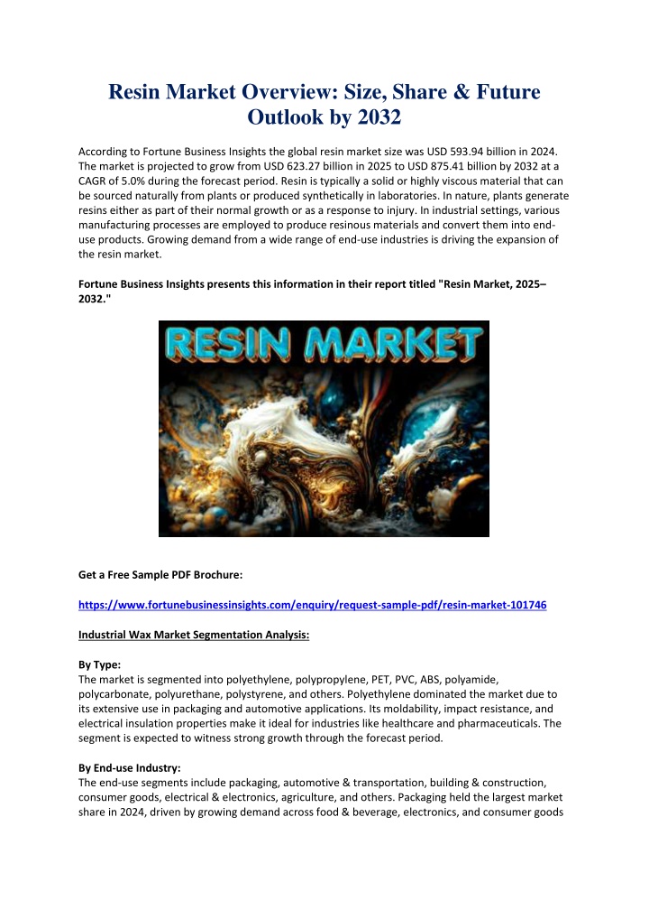 resin market overview size share future outlook n.w