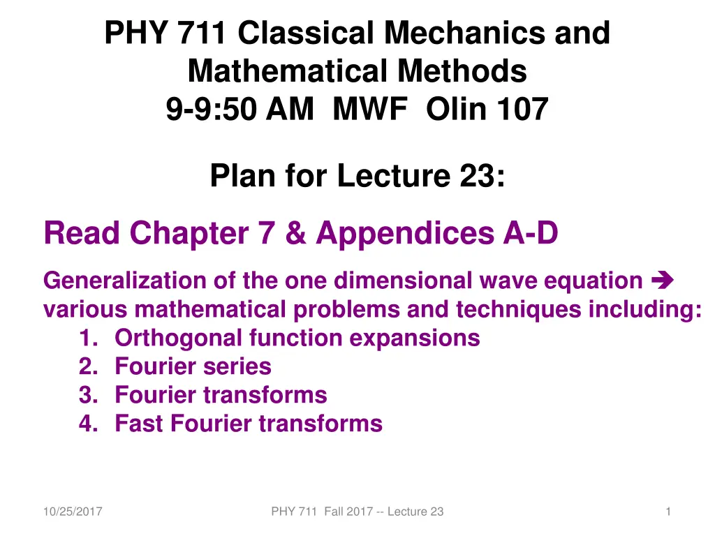 phy 711 classical mechanics and mathematical n.w
