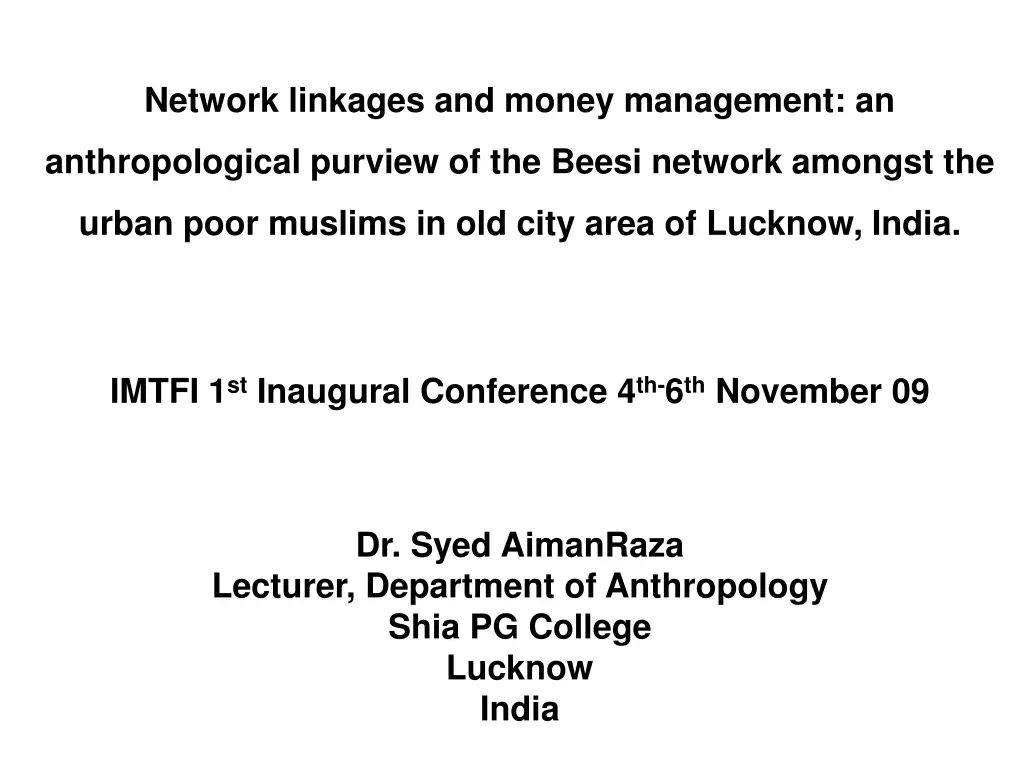 network linkages and money management an n.w