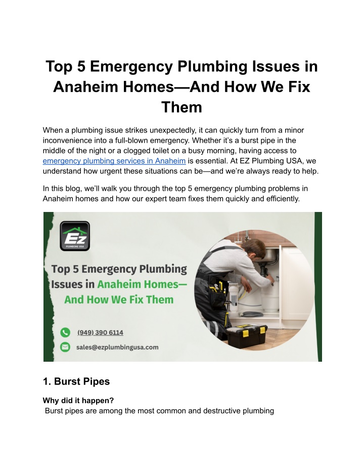 top 5 emergency plumbing issues in anaheim homes n.w