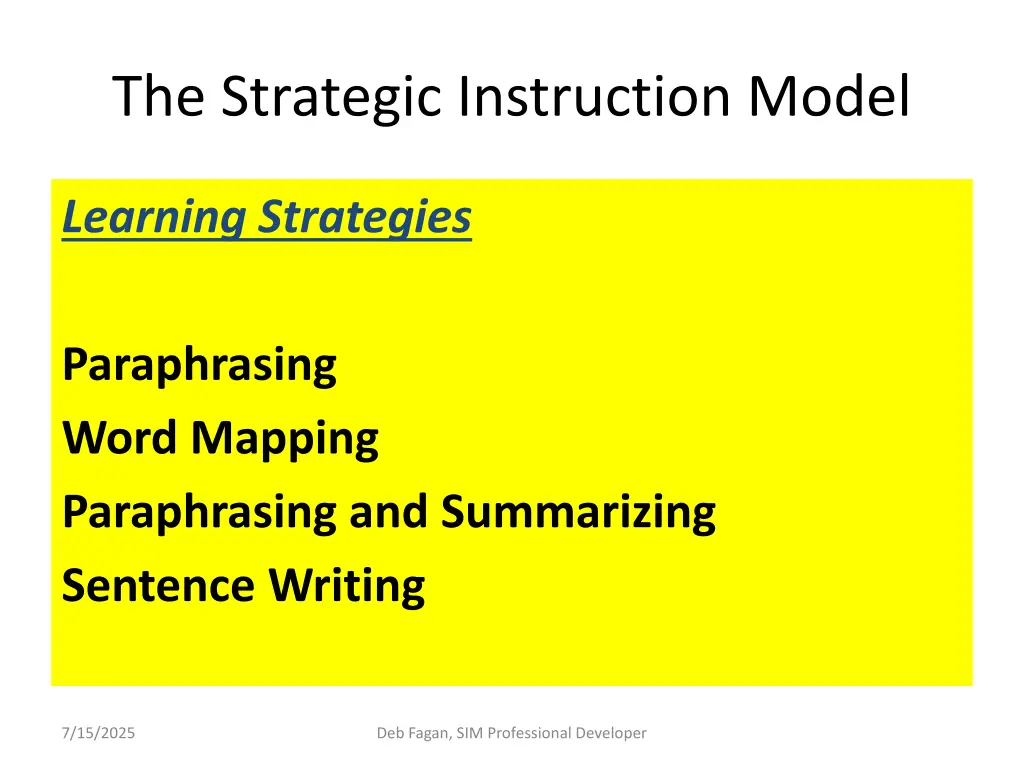 the strategic instruction model n.w