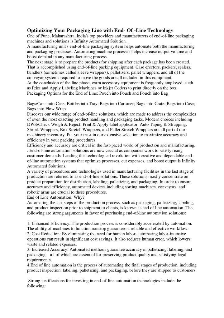 optimizing your packaging line with end of line n.w