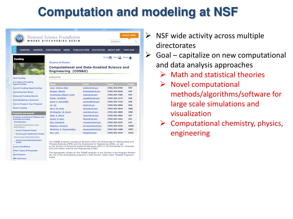 computation and modeling at nsf n.w