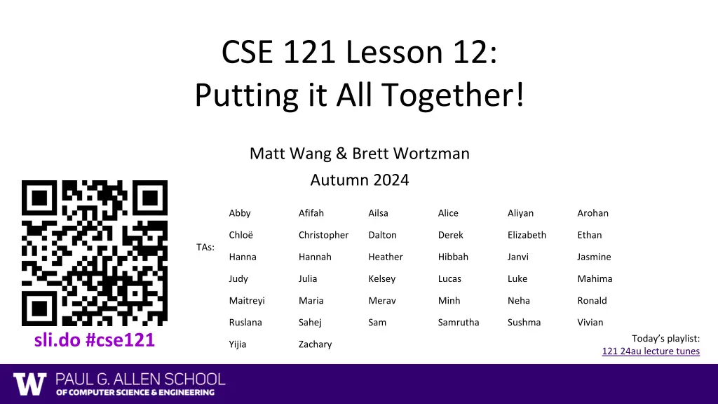 cse 121 lesson 12 putting it all together n.w