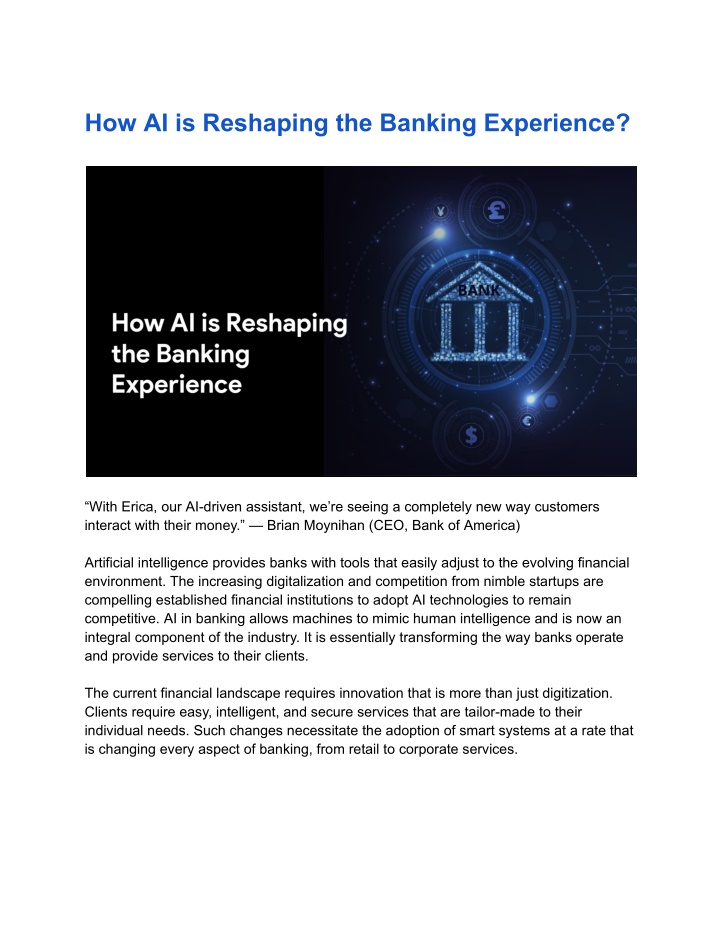 how ai is reshaping the banking experience n.w