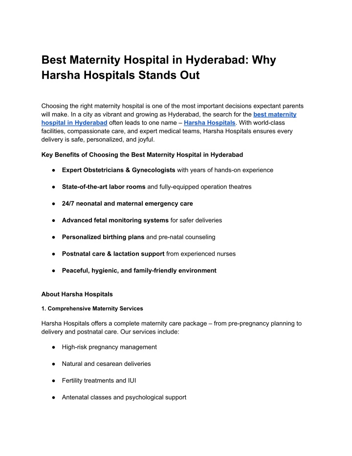 best maternity hospital in hyderabad why harsha n.w