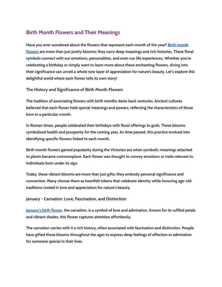 birth month flowers and their meanings n.w