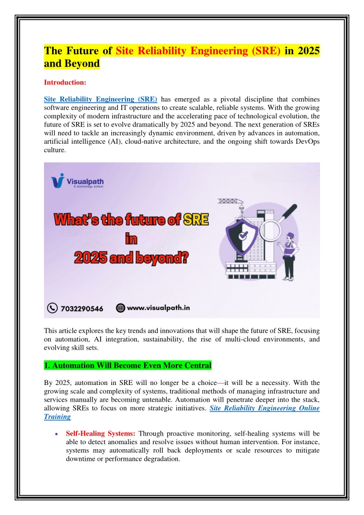 the future of site reliability engineering n.w